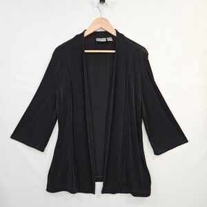 Chicos Travelers Open Front Cardigan Size 2 Large 12 Flowy Vacation Black